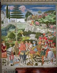 Il viaggio dei Magi a Betlemme, parete sinistra della cappella, c.1460